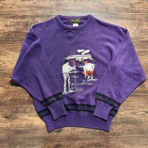 VINTAGE 90s GOLF SWEATER Purple Embroidered Cotton Made in Canada - Medium